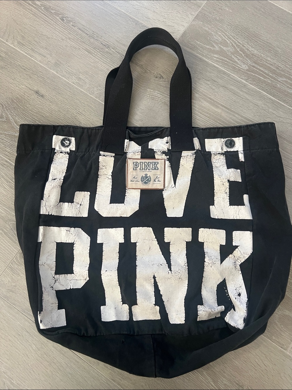 PINK Victoria's Secret Black Canvas 'LOVE PINK' Graphic Tote